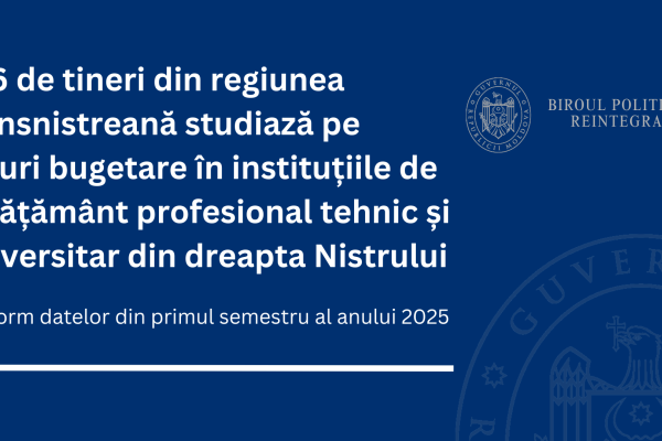 766 de tineri din regiunea transnistreană studiază pe locuri bugetare în instituțiile de învățământ profesional tehnic și universitar din dreapta Nistrului