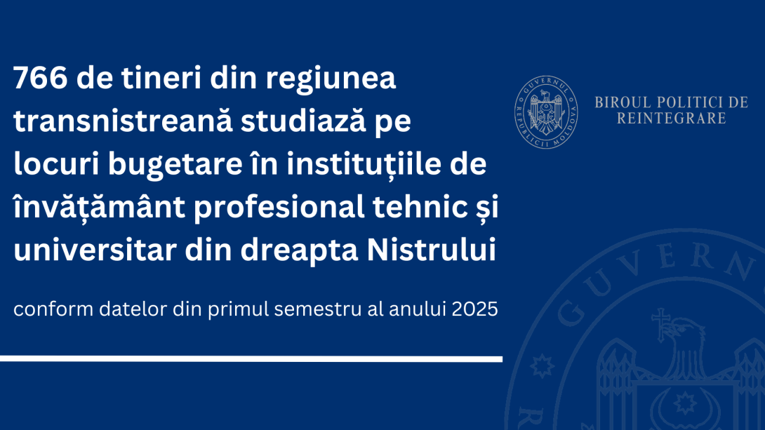 766 de tineri din regiunea transnistreană studiază pe locuri bugetare în instituțiile de învățământ profesional tehnic și universitar din dreapta Nistrului